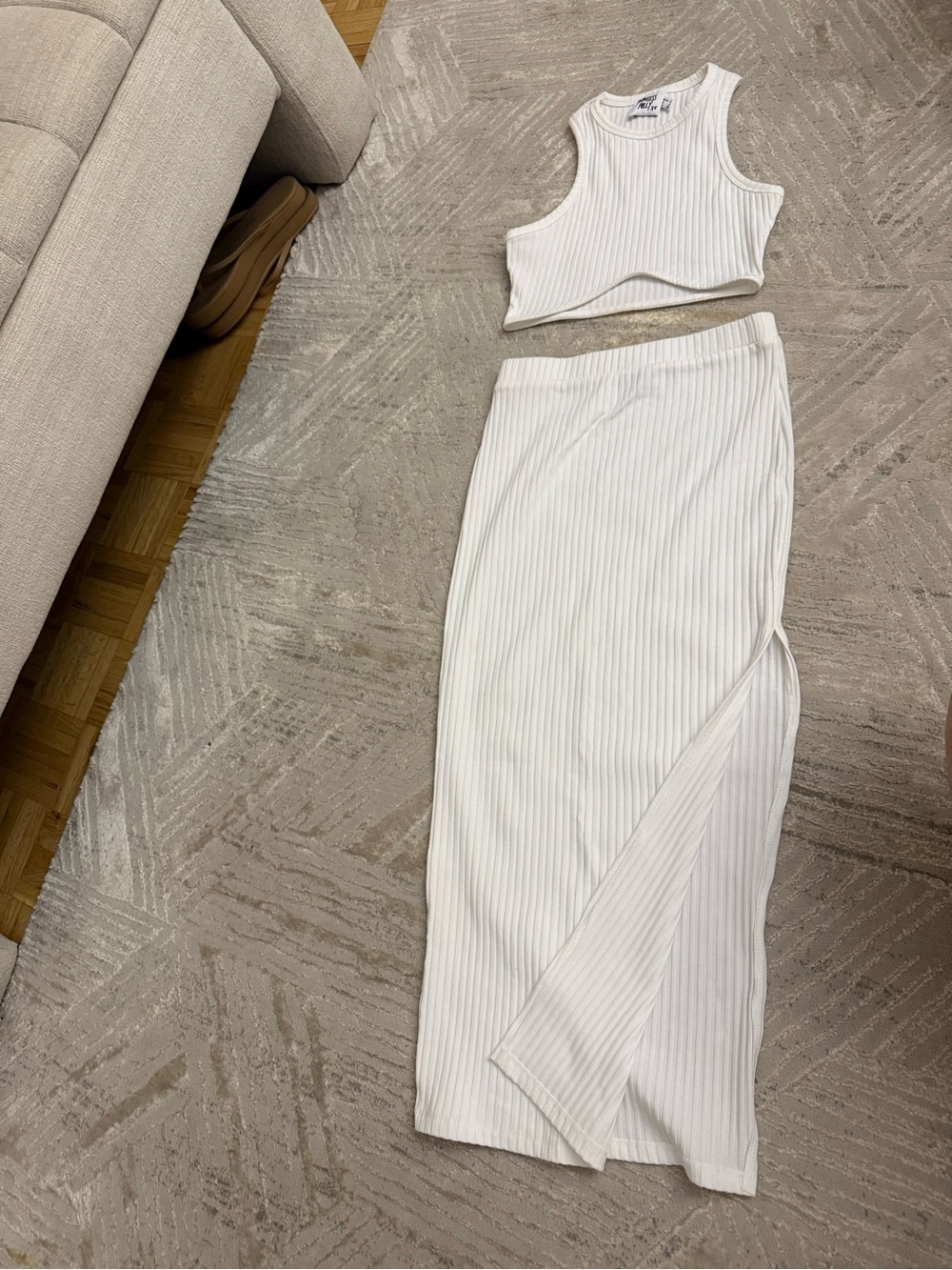 Princess Polly White Ribbed Maxi Skirt and matching top